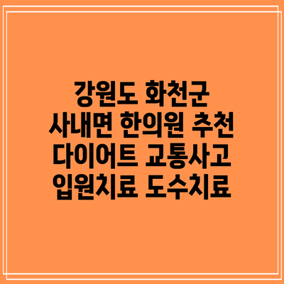 강원도 화천군 사내면 한의원 추천 다이어트 교통사고 입원치료 도수치료