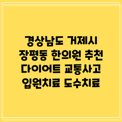 경상남도 거제시 장평동 한의원 추천 다이어트 교통사고 입원치료 도수치료