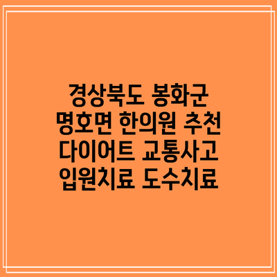 경상북도 봉화군 명호면 한의원 추천 다이어트 교통사고 입원치료 도수치료