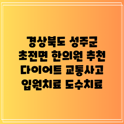 경상북도 성주군 초전면 한의원 추천 다이어트 교통사고 입원치료 도수치료