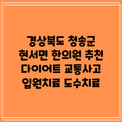 경상북도 청송군 현서면 한의원 추천 다이어트 교통사고 입원치료 도수치료