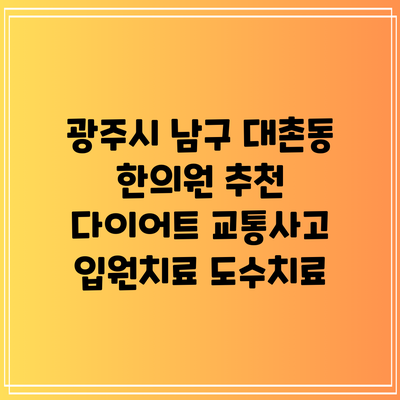 광주시 남구 대촌동 한의원 추천 다이어트 교통사고 입원치료 도수치료