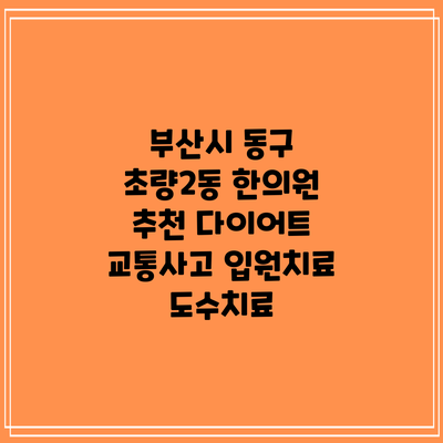 부산시 동구 초량2동 한의원 추천 다이어트 교통사고 입원치료 도수치료