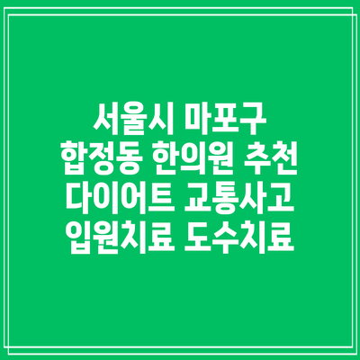 서울시 마포구 합정동 한의원 추천 다이어트 교통사고 입원치료 도수치료