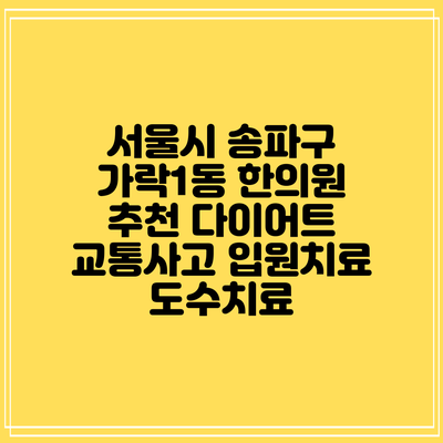 서울시 송파구 가락1동 한의원 추천 다이어트 교통사고 입원치료 도수치료