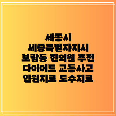 세종시 세종특별자치시 보람동 한의원 추천 다이어트 교통사고 입원치료 도수치료