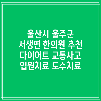울산시 울주군 서생면 한의원 추천 다이어트 교통사고 입원치료 도수치료