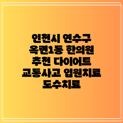 인천시 연수구 옥련1동 한의원 추천 다이어트 교통사고 입원치료 도수치료