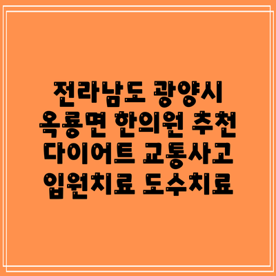 전라남도 광양시 옥룡면 한의원 추천 다이어트 교통사고 입원치료 도수치료
