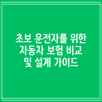 초보 운전자를 위한 자동차 보험 비교 및 설계 가이드