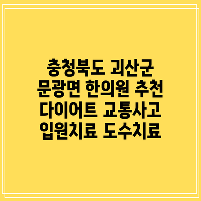 충청북도 괴산군 문광면 한의원 추천 다이어트 교통사고 입원치료 도수치료