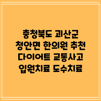 충청북도 괴산군 청안면 한의원 추천 다이어트 교통사고 입원치료 도수치료