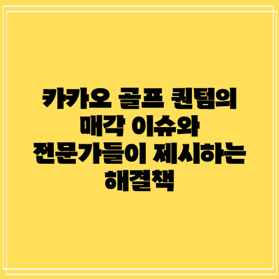 카카오 골프 퀀텀의 매각 이슈와 전문가들이 제시하는 해결책