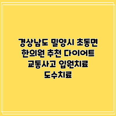 경상남도 밀양시 초동면 한의원 추천 다이어트 교통사고 입원치료 도수치료
