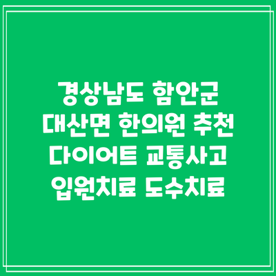 경상남도 함안군 대산면 한의원 추천 다이어트 교통사고 입원치료 도수치료