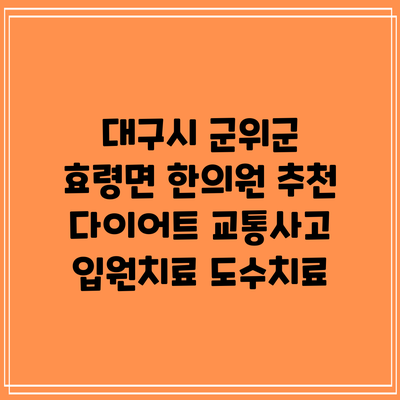 대구시 군위군 효령면 한의원 추천 다이어트 교통사고 입원치료 도수치료