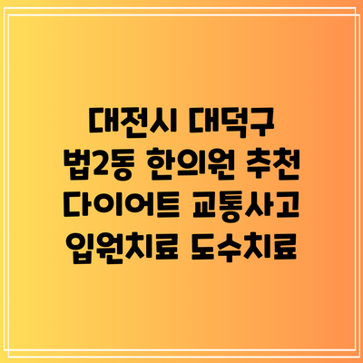 대전시 대덕구 법2동 한의원 추천 다이어트 교통사고 입원치료 도수치료