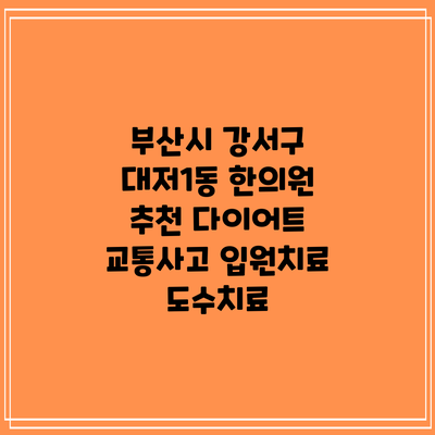 부산시 강서구 대저1동 한의원 추천 다이어트 교통사고 입원치료 도수치료