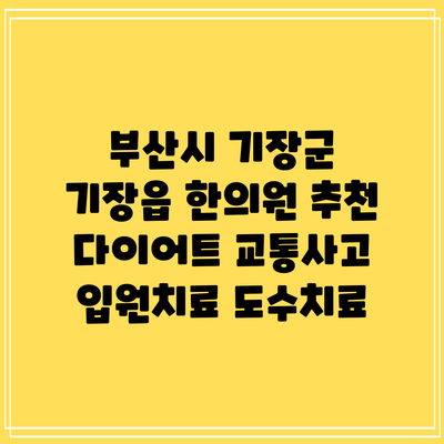 부산시 기장군 기장읍 한의원 추천 다이어트 교통사고 입원치료 도수치료
