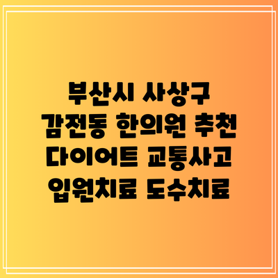 부산시 사상구 감전동 한의원 추천 다이어트 교통사고 입원치료 도수치료