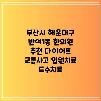 부산시 해운대구 반여1동 한의원 추천 다이어트 교통사고 입원치료 도수치료