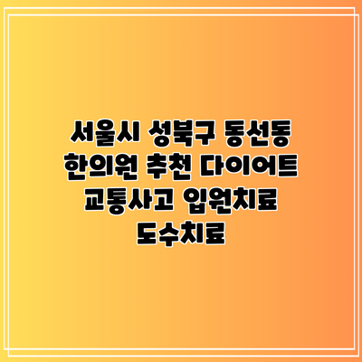 서울시 성북구 동선동 한의원 추천 다이어트 교통사고 입원치료 도수치료