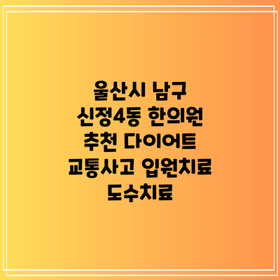 울산시 남구 신정4동 한의원 추천 다이어트 교통사고 입원치료 도수치료