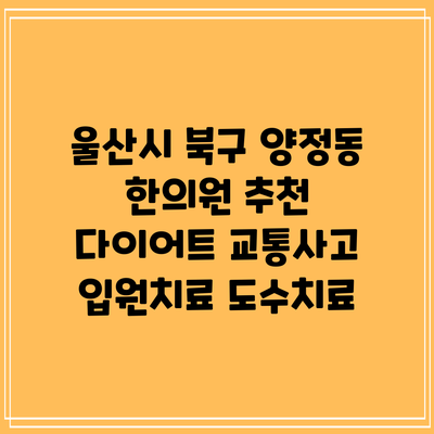 울산시 북구 양정동 한의원 추천 다이어트 교통사고 입원치료 도수치료