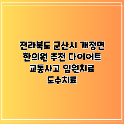전라북도 군산시 개정면 한의원 추천 다이어트 교통사고 입원치료 도수치료