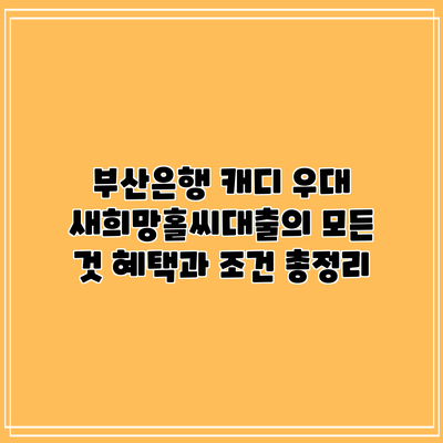 부산은행 캐디 우대 새희망홀씨대출의 모든 것: 혜택과 조건 총정리