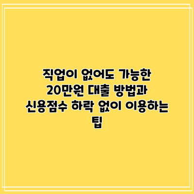 직업이 없어도 가능한 20만원 대출 방법과 신용점수 하락 없이 이용하는 팁