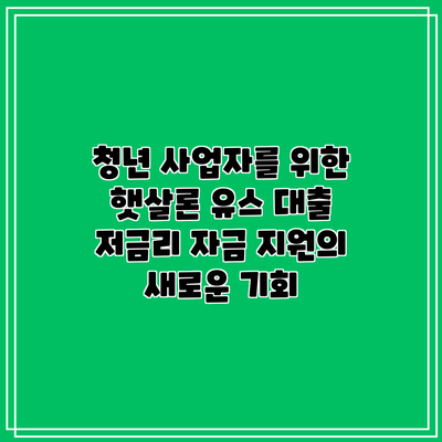 청년 사업자를 위한 햇살론 유스 대출: 저금리 자금 지원의 새로운 기회