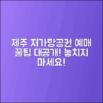 제주도 저가항공권 예매 꿀팁 공개!
