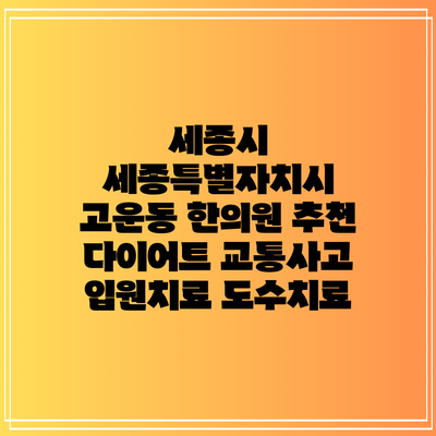 세종시 세종특별자치시 고운동 한의원 추천 다이어트 교통사고 입원치료 도수치료