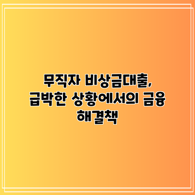 무직자 비상금대출, 급박한 상황에서의 금융 해결책