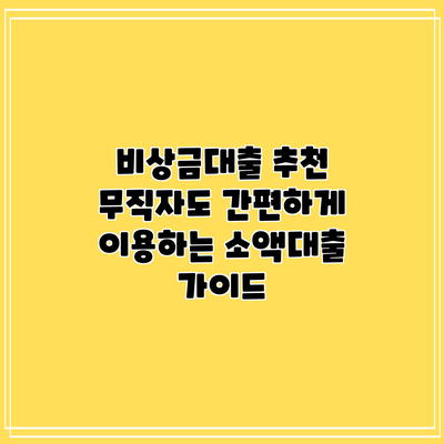 비상금대출 추천: 무직자도 간편하게 이용하는 소액대출 가이드